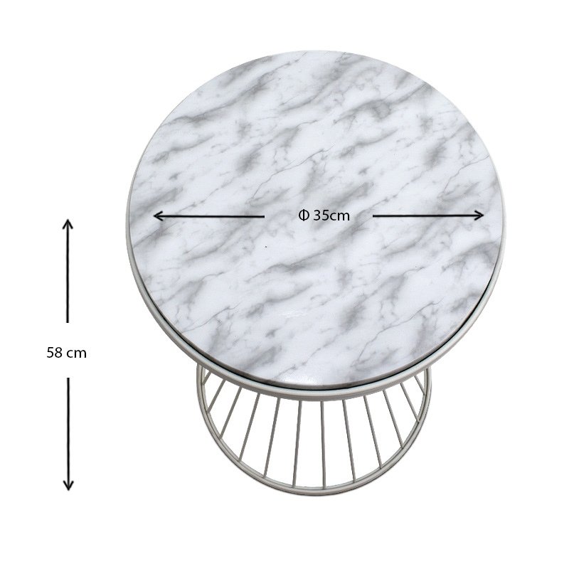 Hoffman Megapap metallic - Mdf side table in white - white marble effect color 35x35x58cm.