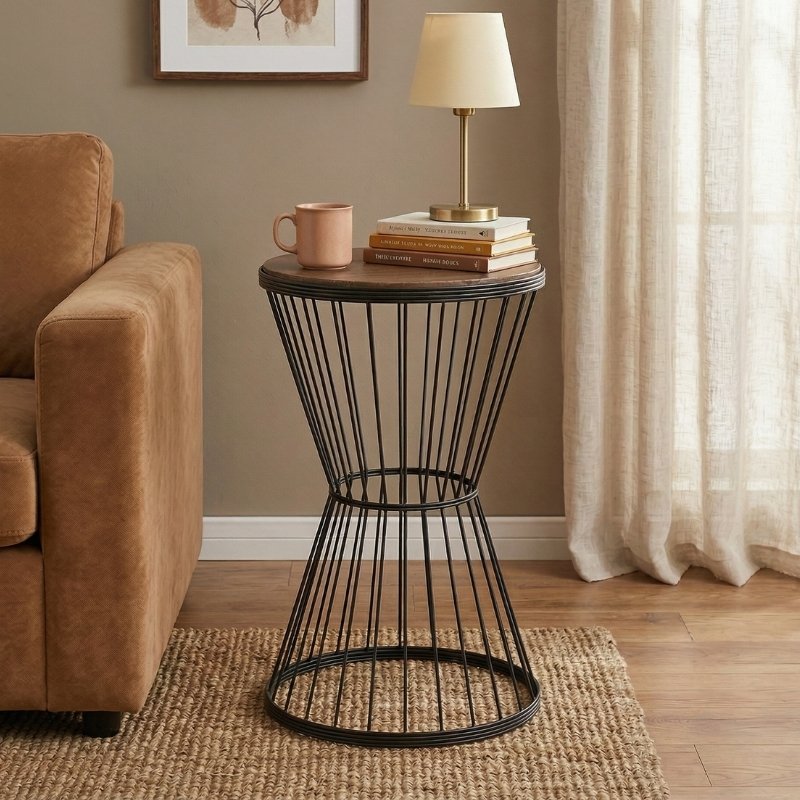 Hoffman Megapap metallic - Mdf side table in walnut - black color 35x35x58cm.