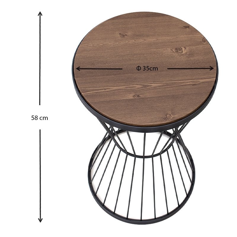 Hoffman Megapap metallic - Mdf side table in walnut - black color 35x35x58cm.