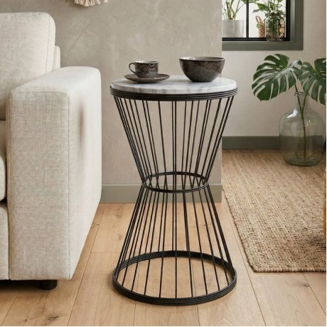 Hoffman Megapap metallic - Mdf side table in black - white marble effect color 35x35x58cm.