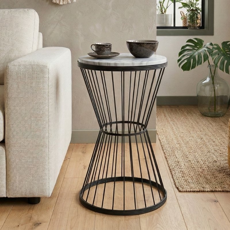 Hoffman Megapap metallic - Mdf side table in black - white marble effect color 35x35x58cm.