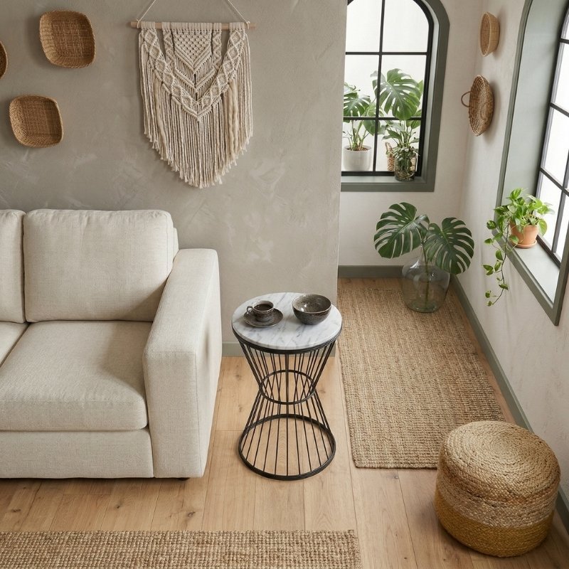 Hoffman Megapap metallic - Mdf side table in black - white marble effect color 35x35x58cm.