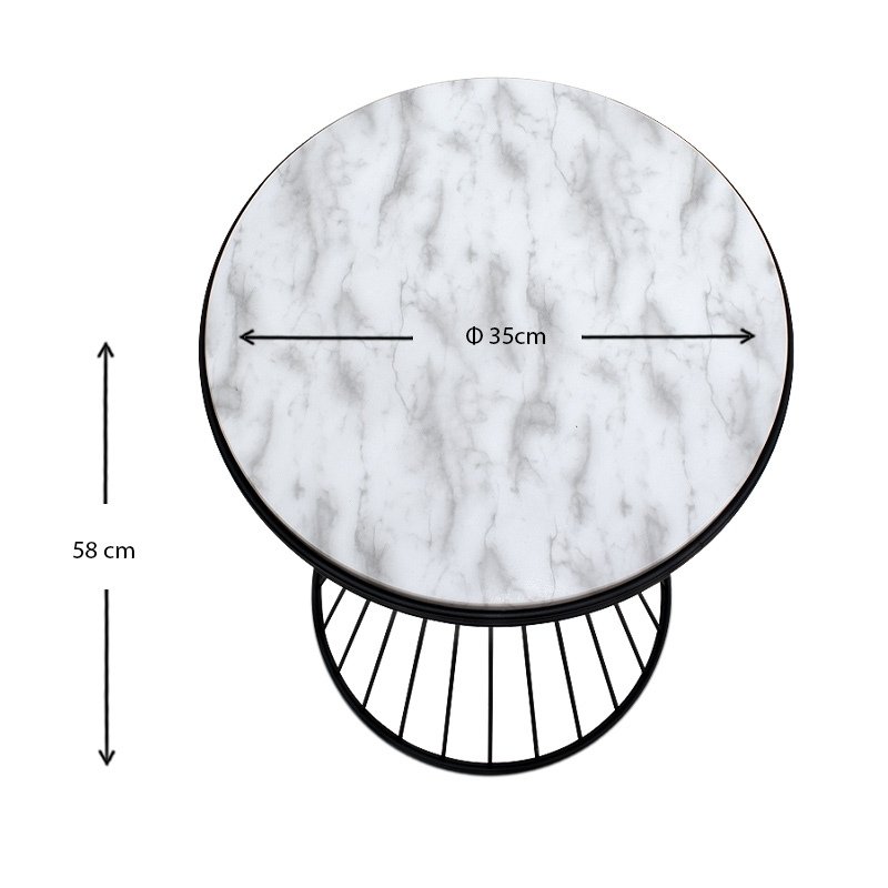 Hoffman Megapap metallic - Mdf side table in black - white marble effect color 35x35x58cm.
