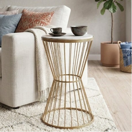Hoffman Megapap metallic - Mdf side table in white - golden color 35x35x58cm.