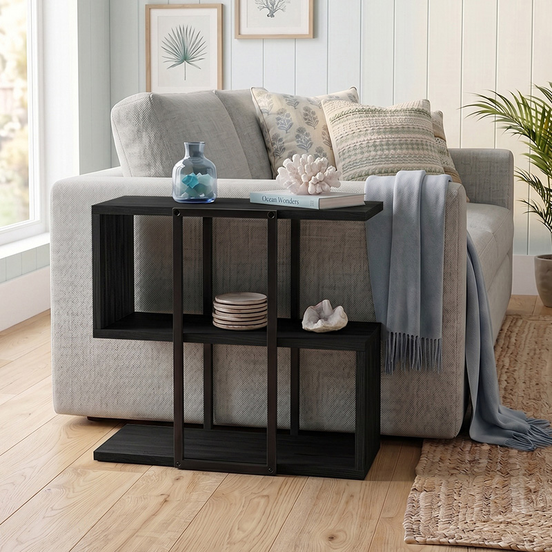 Homia Megapap melamine side table in black wood color 56x25x56.5cm.