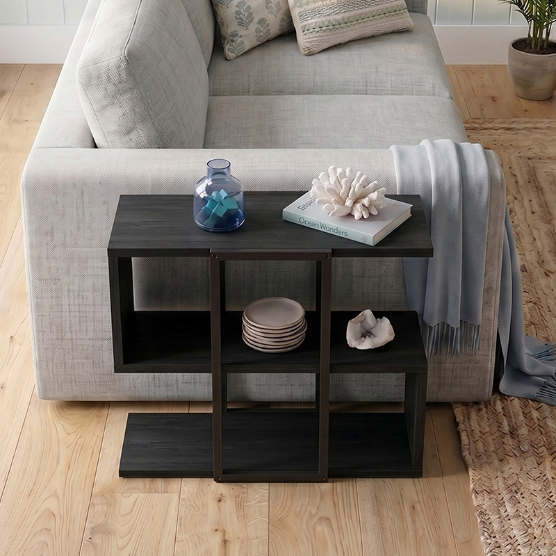 Homia Megapap melamine side table in black wood color 56x25x56.5cm.