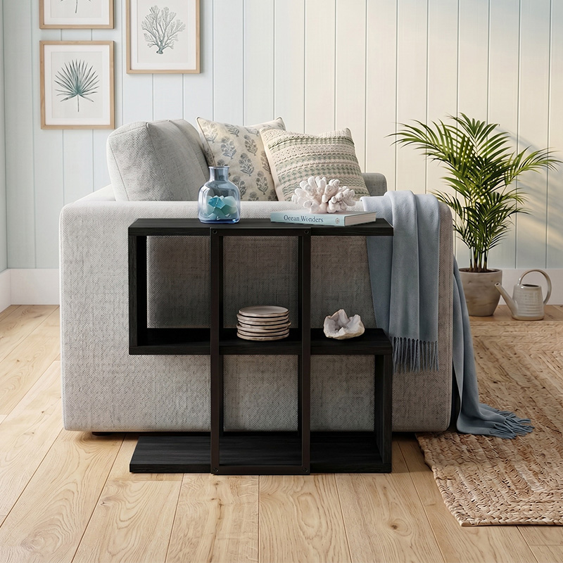 Homia Megapap melamine side table in black wood color 56x25x56.5cm.