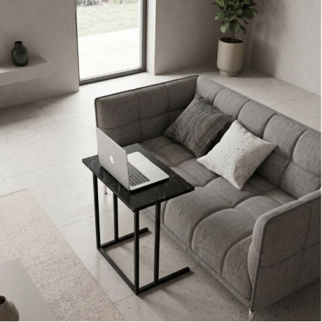 Jango Megapap metallic - melamine side table in black marble effect color 60x35,5x65,5cm.