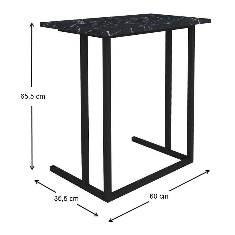 Jango Megapap metallic - melamine side table in black marble effect color 60x35,5x65,5cm.