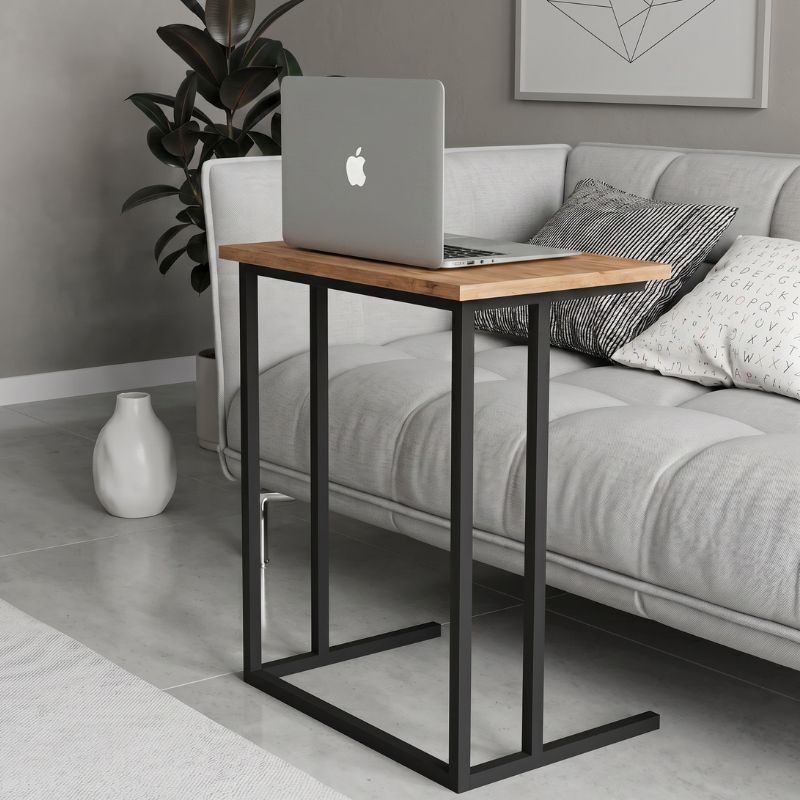 Jango Megapap metallic - melamine side table in black - pine oak color 60x35,5x65,5cm.