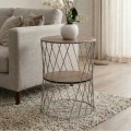 Jaspin Megapap metallic - Mdf side table in silver - walnut color 32x32x44cm.
