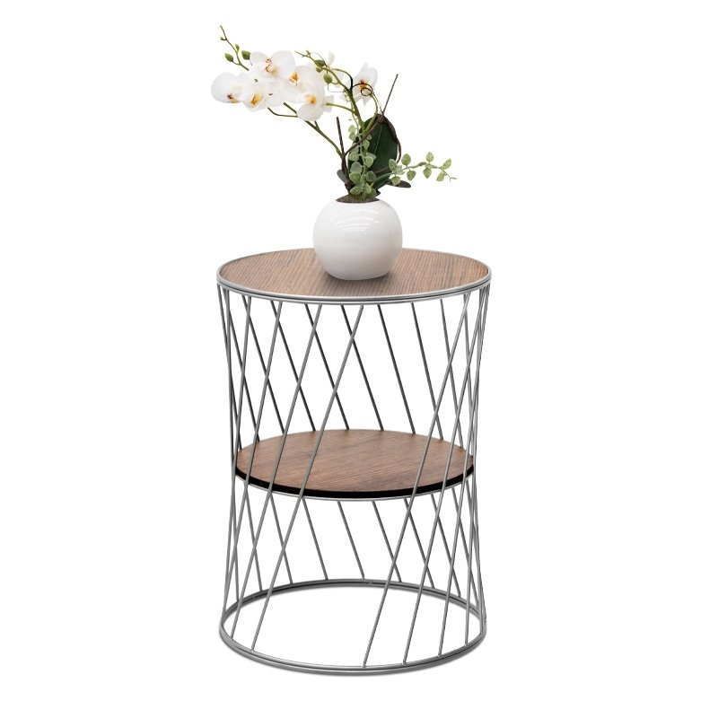 Jaspin Megapap metallic - Mdf side table in silver - walnut color 32x32x44cm.