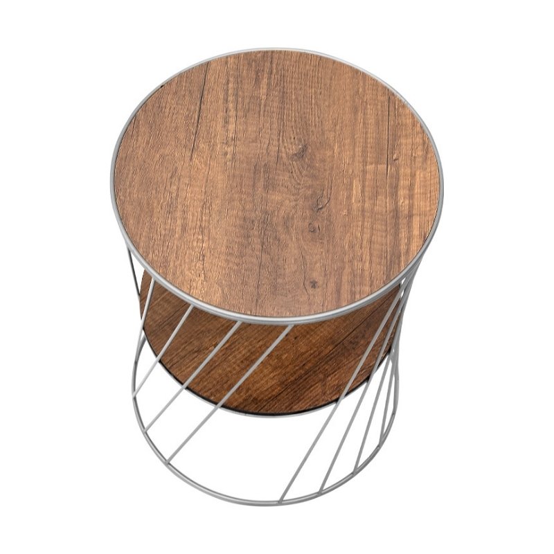 Jaspin Megapap metallic - Mdf side table in silver - walnut color 32x32x44cm.