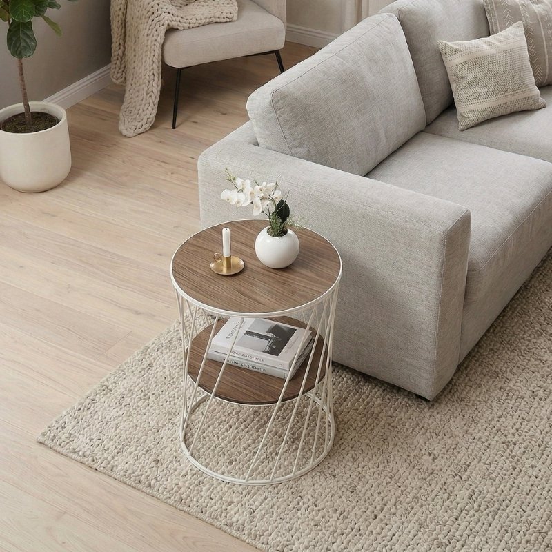 Jaspin Megapap metallic - Mdf side table in white - walnut color 32x32x44cm.