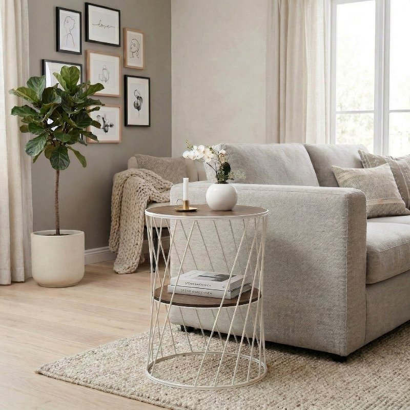 Jaspin Megapap metallic - Mdf side table in white - walnut color 32x32x44cm.