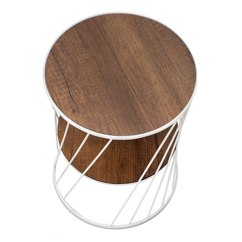 Jaspin Megapap metallic - Mdf side table in white - walnut color 32x32x44cm.