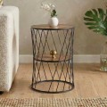 Jaspin Megapap metallic - Mdf side table in black - walnut color 32x32x44cm.