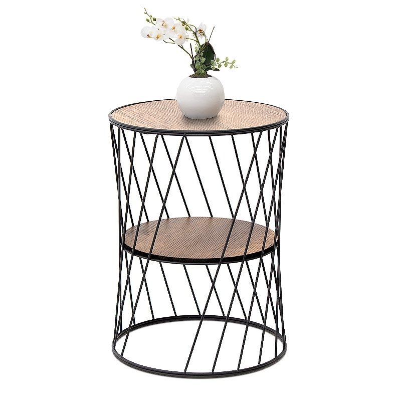 Jaspin Megapap metallic - Mdf side table in black - walnut color 32x32x44cm.