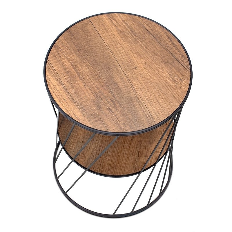 Jaspin Megapap metallic - Mdf side table in black - walnut color 32x32x44cm.