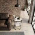 Jaspin Megapap metallic - Mdf side table in black - white marble effect color 32x32x44cm.