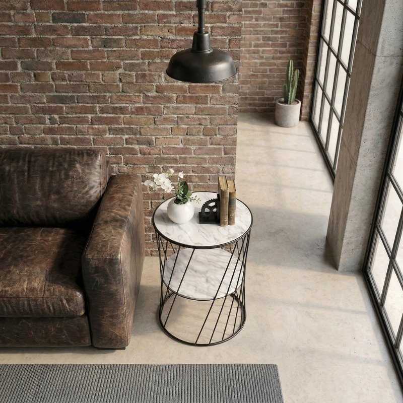 Jaspin Megapap metallic - Mdf side table in black - white marble effect color 32x32x44cm.