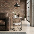 Jaspin Megapap metallic - Mdf side table in black - white marble effect color 32x32x44cm.
