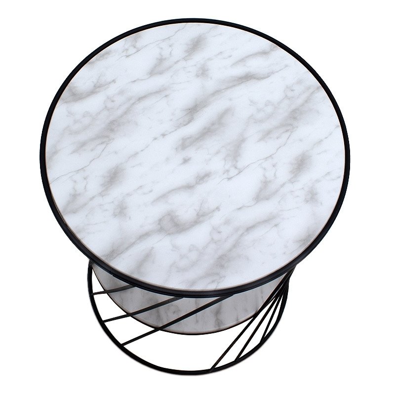 Jaspin Megapap metallic - Mdf side table in black - white marble effect color 32x32x44cm.