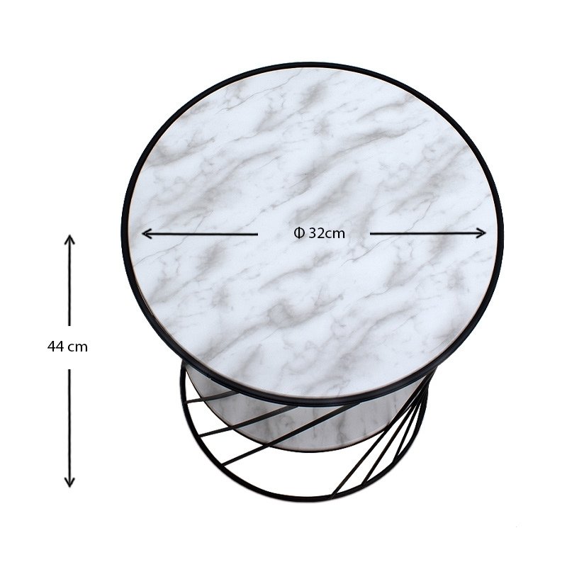 Jaspin Megapap metallic - Mdf side table in black - white marble effect color 32x32x44cm.