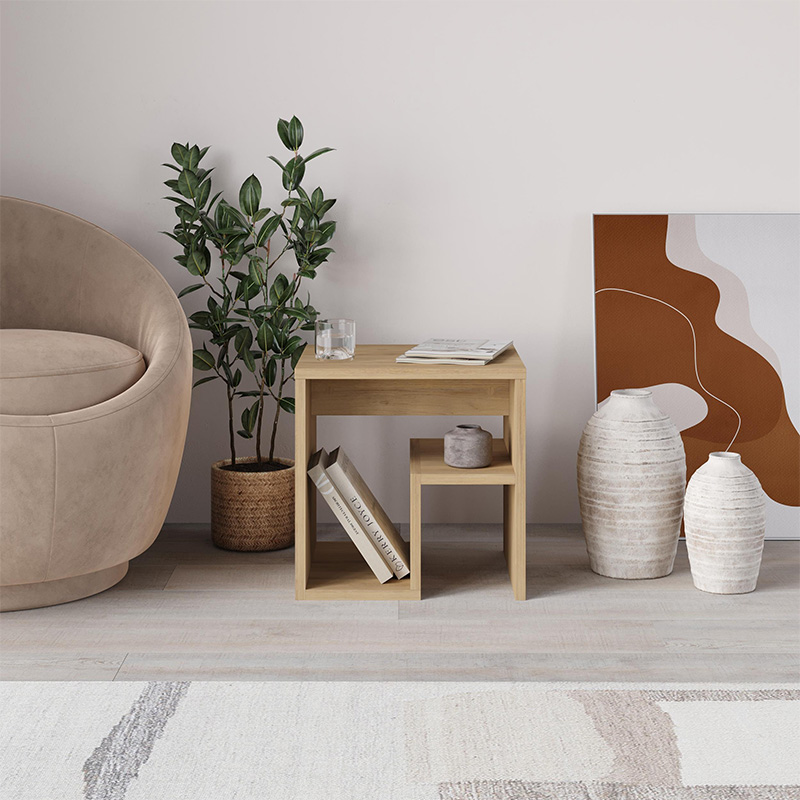 Bon Megapap melamine side table in oak color 40x35x40cm.