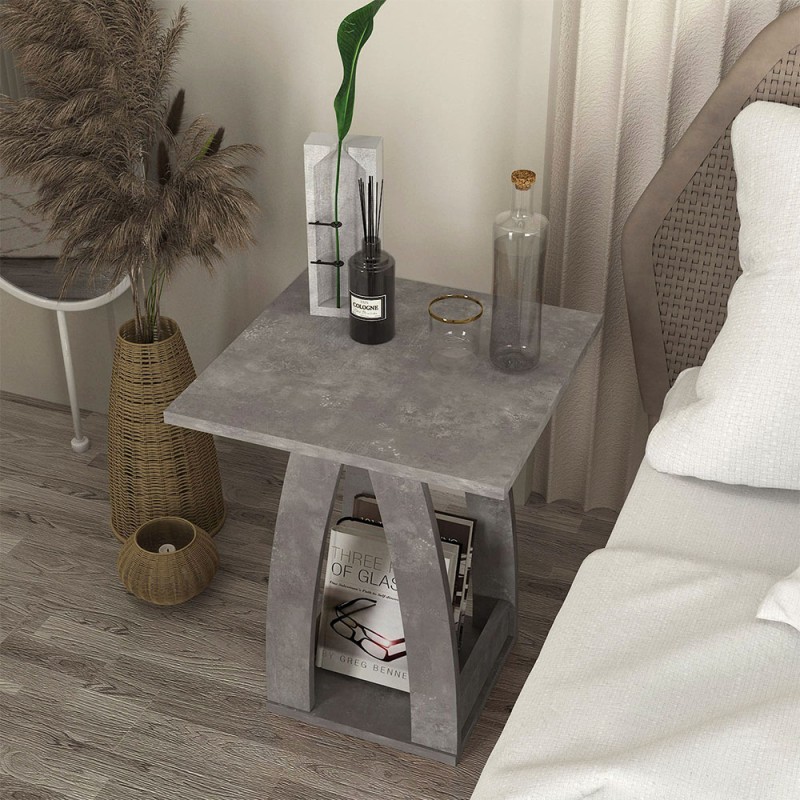 Deros Megapap melamine side table - nightstand in concrete grey color 45x45x56cm.