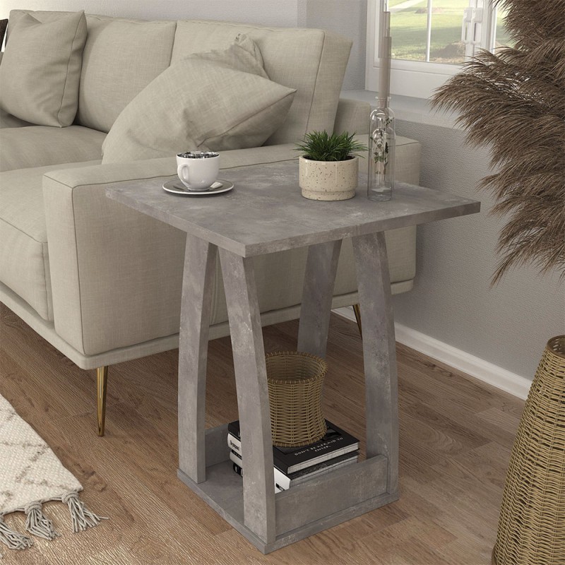 Deros Megapap melamine side table - nightstand in concrete grey color 45x45x56cm.