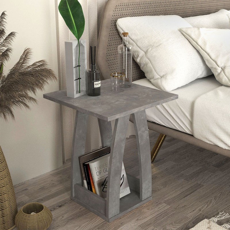 Deros Megapap melamine side table - nightstand in concrete grey color 45x45x56cm.