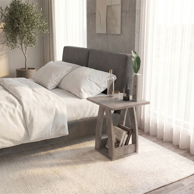 Deros Megapap melamine side table - nightstand in concrete grey color 45x45x56cm.