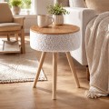 Luno Megapap melamine - teddy fabric side table in white - pine oak color 33x33x50cm.