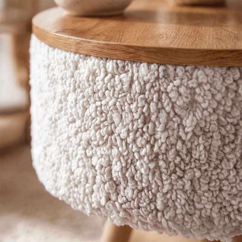 Luno Megapap melamine - teddy fabric side table in white - pine oak color 33x33x50cm.