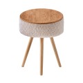 Luno Megapap melamine - teddy fabric side table in white - pine oak color 33x33x50cm.