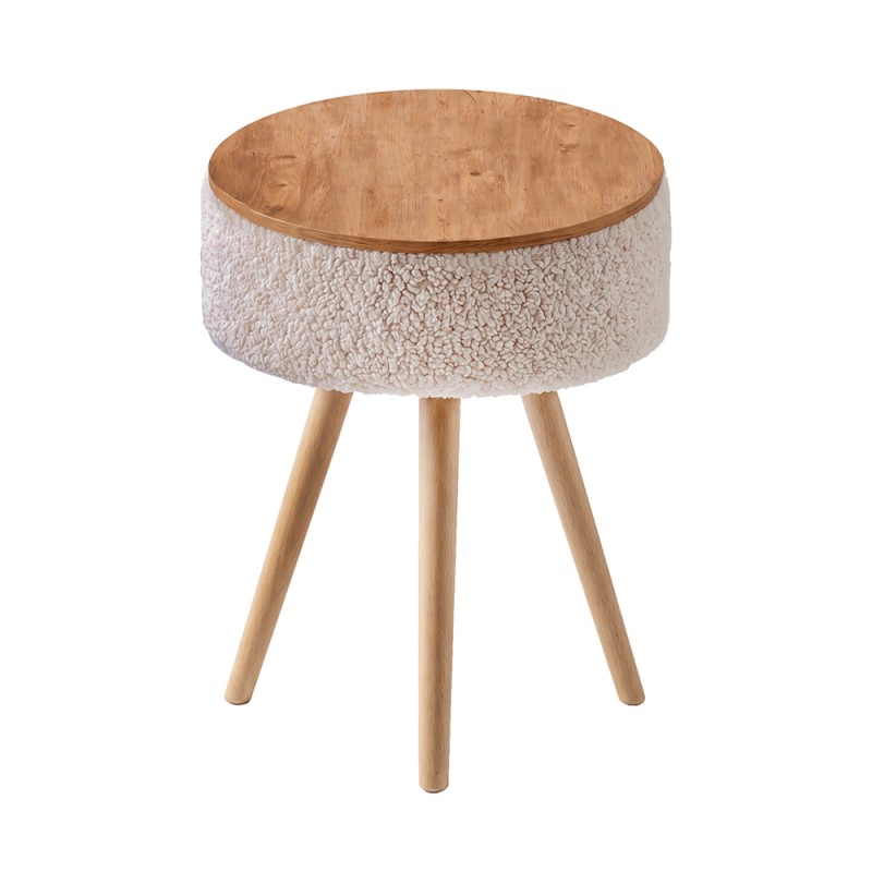 Luno Megapap melamine - teddy fabric side table in white - pine oak color 33x33x50cm.