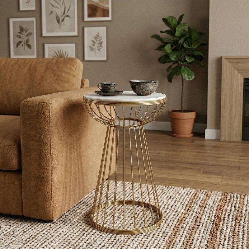 Mantare Megapap metallic - Mdf side table in gold - white marble effect color 35x35x58cm.