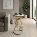 Mantare Megapap metallic - Mdf side table in gold - white marble effect color 35x35x58cm.