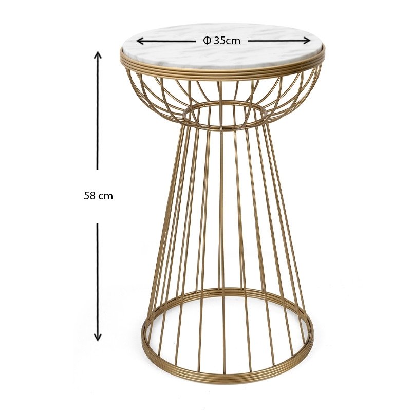 Mantare Megapap metallic - Mdf side table in gold - white marble effect color 35x35x58cm.
