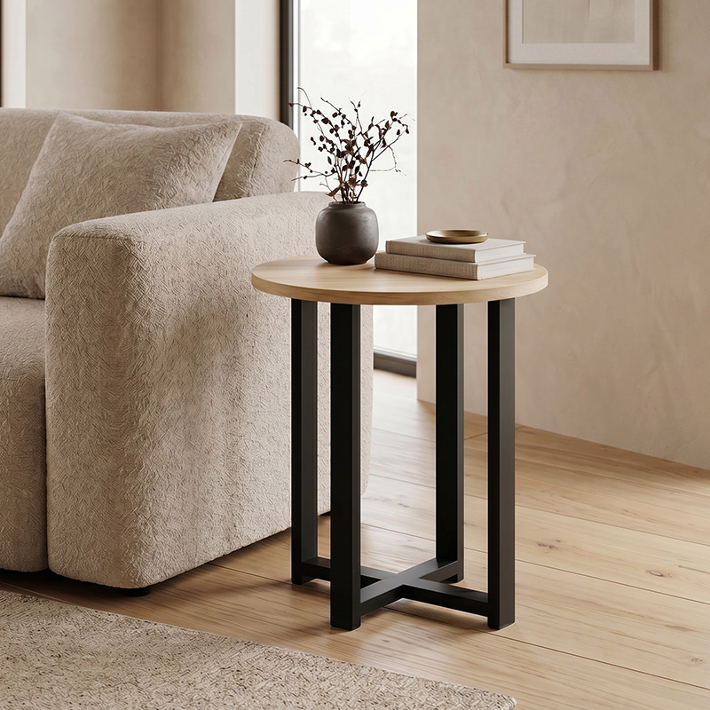 Mesa Megapap melamine side table in sapphire oak color Ø45x50cm.