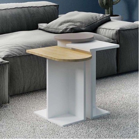 Mund Megapap melamine side table in light mocha/natural beech/white color 50x27x46cm.