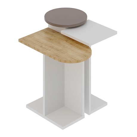 Mund Megapap melamine side table in light mocha/natural beech/white color 50x27x46cm.
