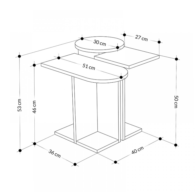 Mund Megapap melamine side table in natural beech/anthracite/white color 50x27x46cm.