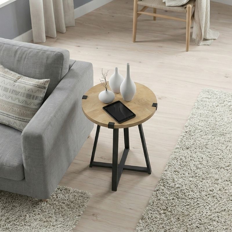 Pedro Megapap metallic - melamine side table in sonoma - anthracite color 44x44x58cm.