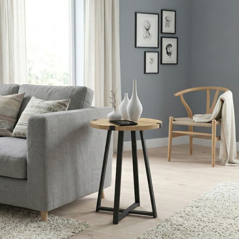 Pedro Megapap metallic - melamine side table in sonoma - anthracite color 44x44x58cm.