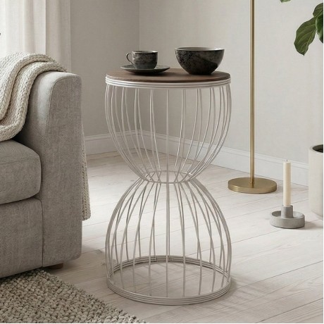 Pino Megapap metallic - Mdf side table in walnut - white color 35x35x58cm.
