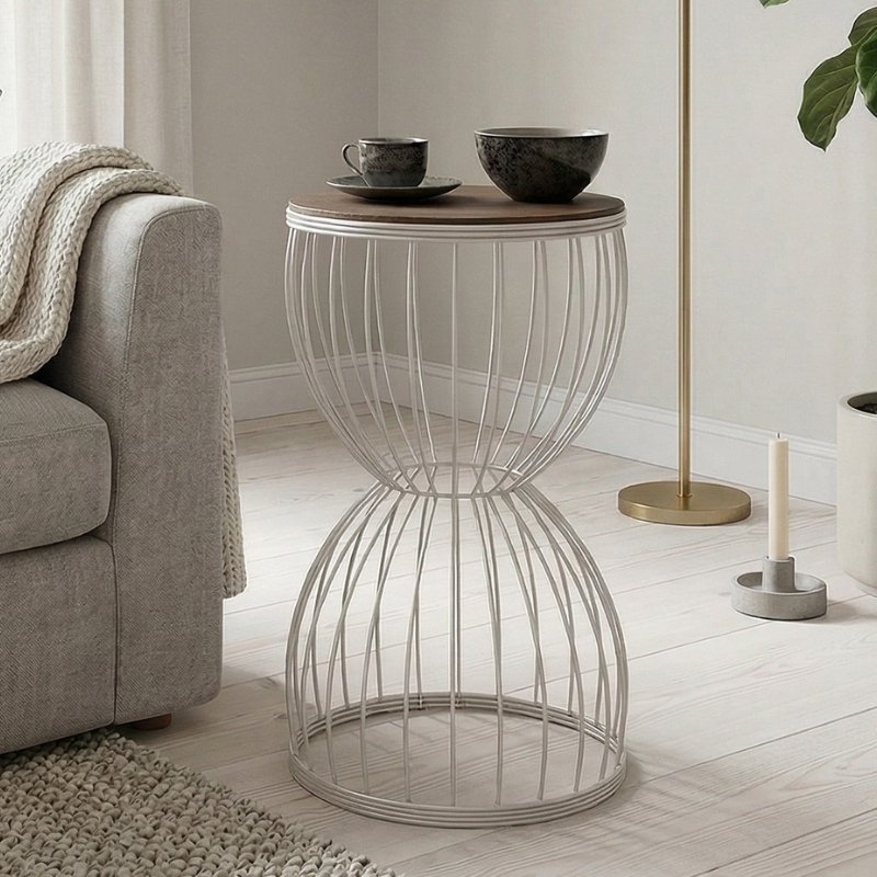 Pino Megapap metallic - Mdf side table in walnut - white color 35x35x58cm.