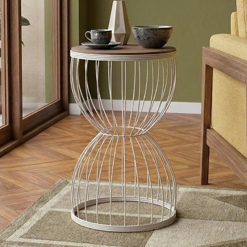Pino Megapap metallic - Mdf side table in walnut - white color 35x35x58cm.