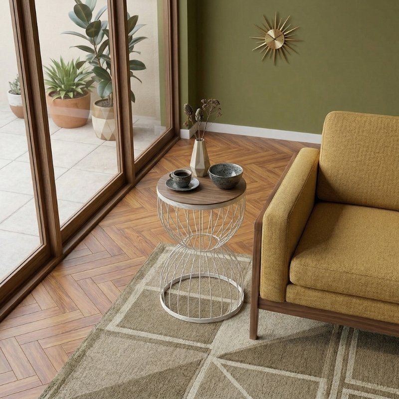 Pino Megapap metallic - Mdf side table in walnut - white color 35x35x58cm.